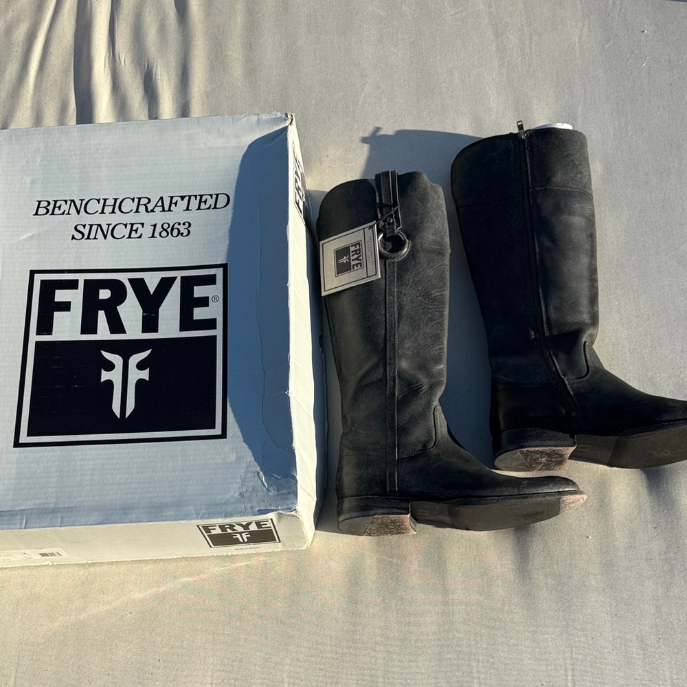 Frye Black Leather Mid-Calf Heeled Boots
